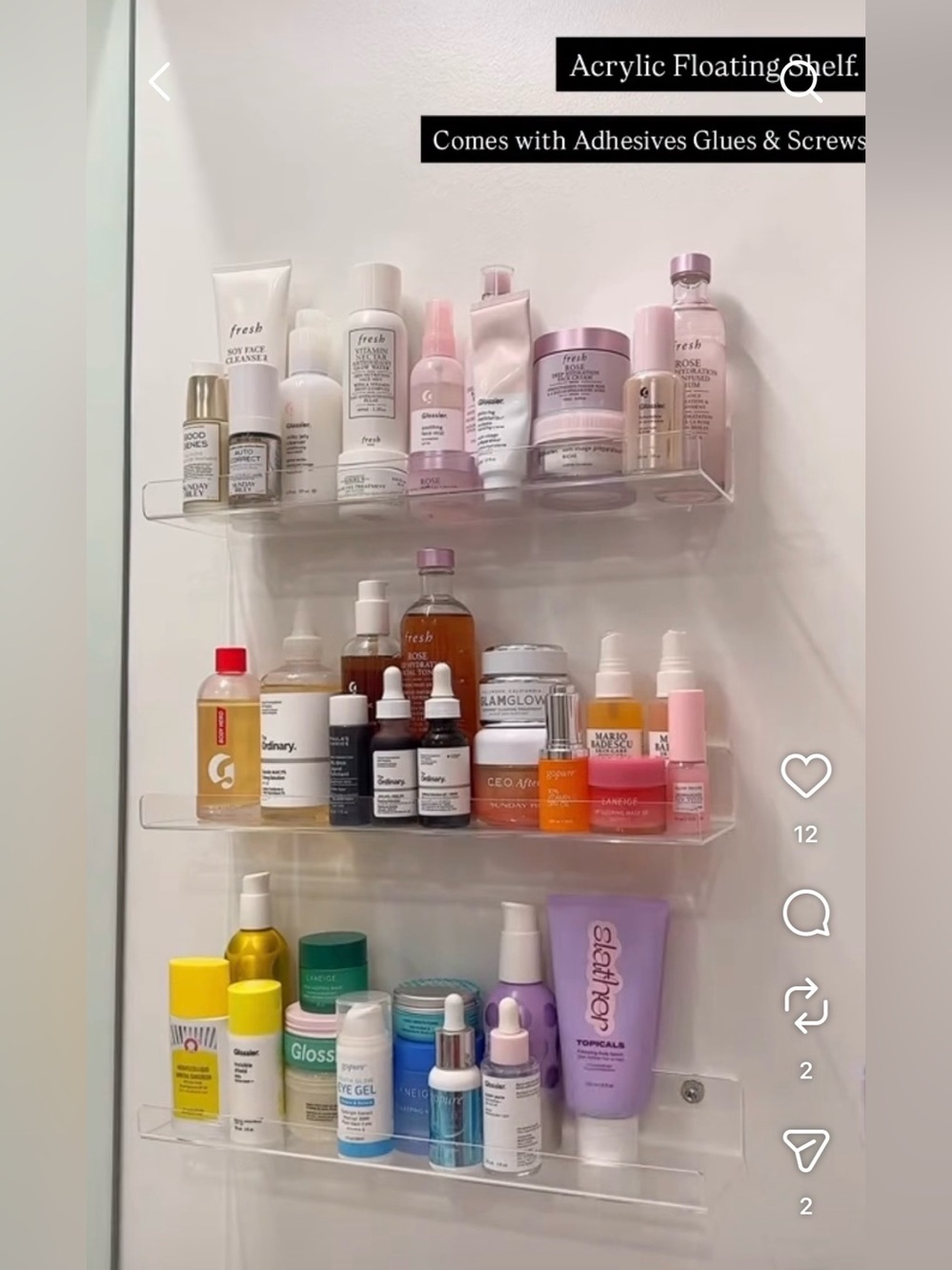 Clear Wall-Mounted Acrylic Skincare & Perfume Floating Shelf Organizer - Clear - Picture 3 of 3